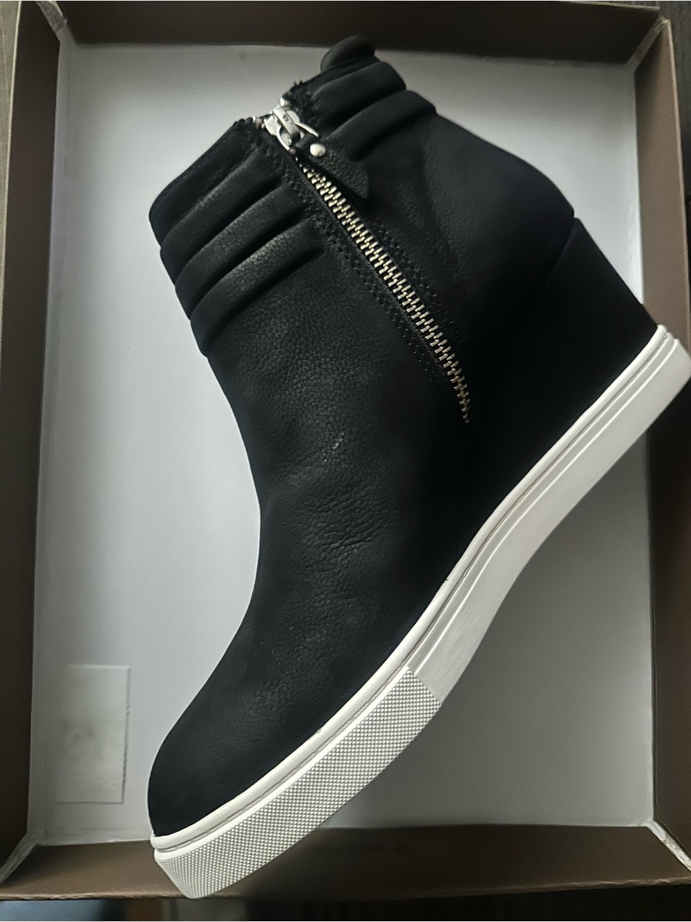 Linea Paolo FRIEDA Black Oiled Leather Wedge Sneaker Booties - NWT